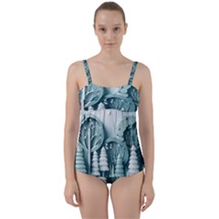 Background Christmas Winter Holiday Background Twist Front Tankini Set by Ravend