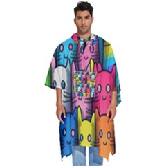 Cats Rainbow Pattern Colorful Feline Pets Men s Hooded Rain Ponchos by Ravend