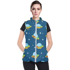 Seamless-pattern-ufo-with-star-space-galaxy-background Women s Puffer Vest by Salman4z