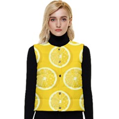 Lemon-fruits-slice-seamless-pattern Women s Short Button Up Puffer Vest by Salman4z