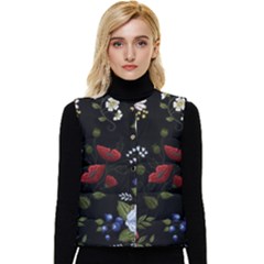 Floral-folk-fashion-ornamental-embroidery-pattern Women s Short Button Up Puffer Vest by Salman4z