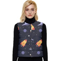 Cosmos Rockets Spaceships Ufos Women s Short Button Up Puffer Vest by pakminggu