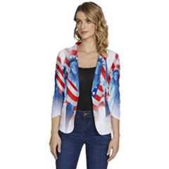 Statue Of Liberty And Usa Flag Art Women s One-button 3/4 Sleeve Short Jacket by danenraven