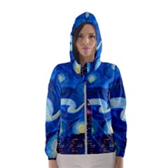 Starry Night In New York Van Gogh Manhattan Chrysler Building And Empire State Building Women s Hooded Windbreaker by Mog4mog4