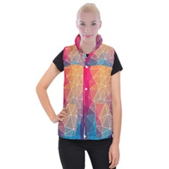 Multicolored Geometric Origami Idea Pattern Women s Button Up Vest by Bakwanart
