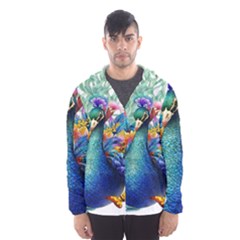 Bird-peafowl-painting-drawing-feather-birds Men s Hooded Windbreaker by 99art