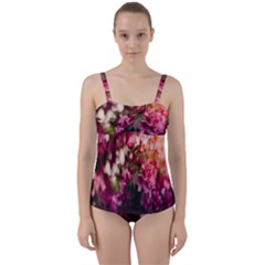 Pink Flower Twist Front Tankini Set by artworkshop