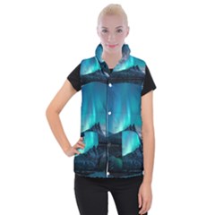 Aurora Borealis Mountain Reflection Women s Button Up Vest by B30l