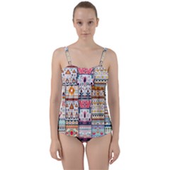 Pattern Texture Multi Colored Variation Twist Front Tankini Set by danenraven