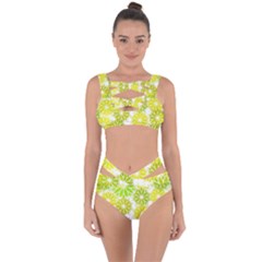 Flowers Green Texture With Pattern Leaves Shape Seamless Bandaged Up Bikini Set 