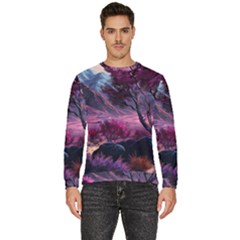 Landscape Landscape Painting Purple Purple Trees Men s Fleece Sweatshirt by Cowasu