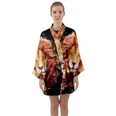 Lion Star Sign Astrology Horoscope Long Sleeve Satin Kimono