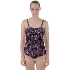 Harmonious Chaos Vibrant Abstract Design Twist Front Tankini Set by dflcprintsclothing