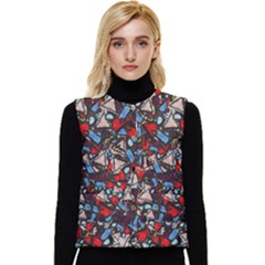 Harmonious Chaos Vibrant Abstract Design Women s Short Button Up Puffer Vest by dflcprintsclothing