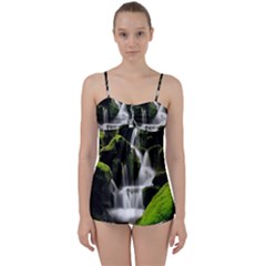 Waterfall Moss Korea Mountain Valley Green Forest Babydoll Tankini Set by Ndabl3x