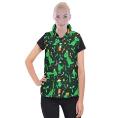Christmas-funny-pattern Dinosaurs Women s Button Up Vest by Vaneshart