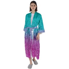 Pink And Turquoise Glitter Maxi Satin Kimono by Wav3s