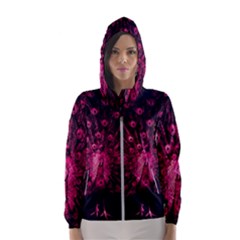 Peacock Pink Black Feather Abstract Women s Hooded Windbreaker by Wav3s