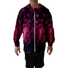 Peacock Pink Black Feather Abstract Kids  Hooded Windbreaker by Wav3s