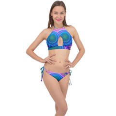 Peacock Feather Fractal Cross Front Halter Bikini Set by Wav3s