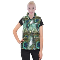 Peacock Feathers Blue Green Texture Women s Button Up Vest by Wav3s