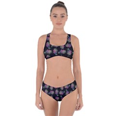 Midnight Noir Garden Chic Pattern Criss Cross Bikini Set by dflcprintsclothing