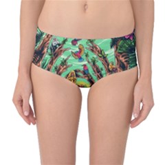 Monkey Tiger Bird Parrot Forest Jungle Style Mid-waist Bikini Bottoms by Grandong