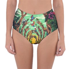 Monkey Tiger Bird Parrot Forest Jungle Style Reversible High-waist Bikini Bottoms by Grandong
