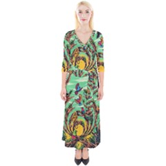 Monkey Tiger Bird Parrot Forest Jungle Style Quarter Sleeve Wrap Maxi Dress by Grandong