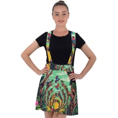 Monkey Tiger Bird Parrot Forest Jungle Style Velvet Suspender Skater Skirt by Grandong