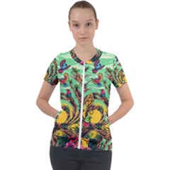 Monkey Tiger Bird Parrot Forest Jungle Style Short Sleeve Zip Up Jacket by Grandong