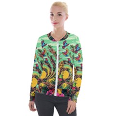 Monkey Tiger Bird Parrot Forest Jungle Style Velvet Zip Up Jacket by Grandong