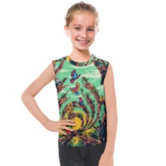 Monkey Tiger Bird Parrot Forest Jungle Style Kids  Mesh Tank Top by Grandong