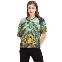 Monkey Tiger Bird Parrot Forest Jungle Style One Shoulder Cut Out Tee by Grandong