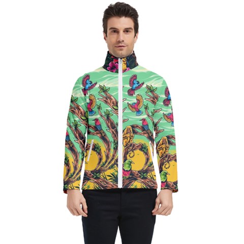 Monkey Tiger Bird Parrot Forest Jungle Style Men s Bomber Jacket by Grandong