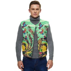 Monkey Tiger Bird Parrot Forest Jungle Style Men s Short Button Up Puffer Vest	 by Grandong