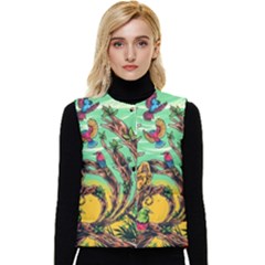 Monkey Tiger Bird Parrot Forest Jungle Style Women s Short Button Up Puffer Vest by Grandong