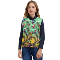 Monkey Tiger Bird Parrot Forest Jungle Style Kid s Short Button Up Puffer Vest	 by Grandong
