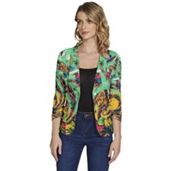 Monkey Tiger Bird Parrot Forest Jungle Style Women s One-button 3/4 Sleeve Short Jacket by Grandong