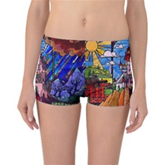 Beauty Stained Glass Castle Building Reversible Boyleg Bikini Bottoms by Cowasu