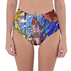 Beauty Stained Glass Castle Building Reversible High-waist Bikini Bottoms by Cowasu