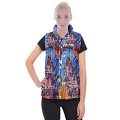 Beauty Stained Glass Castle Building Women s Button Up Vest by Cowasu