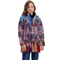 Beauty Stained Glass Castle Building Kids  Hooded Longline Puffer Jacket by Cowasu