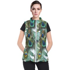 Peacock Feathers Feather Blue Green Women s Puffer Vest by Cowasu