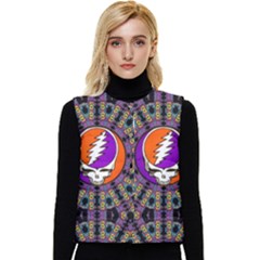 Gratefuldead Grateful Dead Pattern Women s Short Button Up Puffer Vest by Cowasu