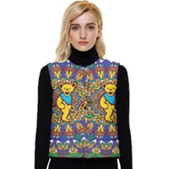 Grateful Dead Pattern Women s Short Button Up Puffer Vest by Cowasu