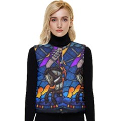 The Game Monster Stained Glass Women s Short Button Up Puffer Vest by Cowasu