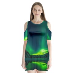 Iceland Aurora Borealis Shoulder Cutout Velvet One Piece by Cowasu