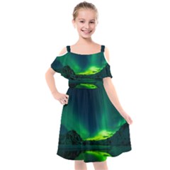 Iceland Aurora Borealis Kids  Cut Out Shoulders Chiffon Dress by Cowasu