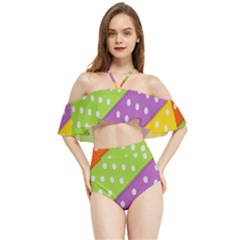 Colorful Easter Ribbon Background Halter Flowy Bikini Set  by Simbadda